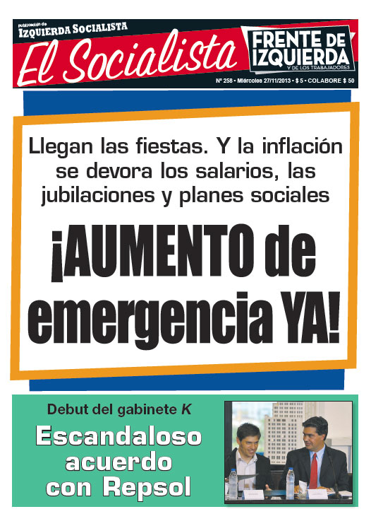 Tapa de la edición Nº 258 de nuestro periódico "El Socialista" - 27/11/2013