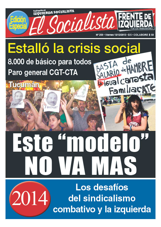 Tapa de la edición Nº 259 de nuestro periódico "El Socialista" - 13/12/2013