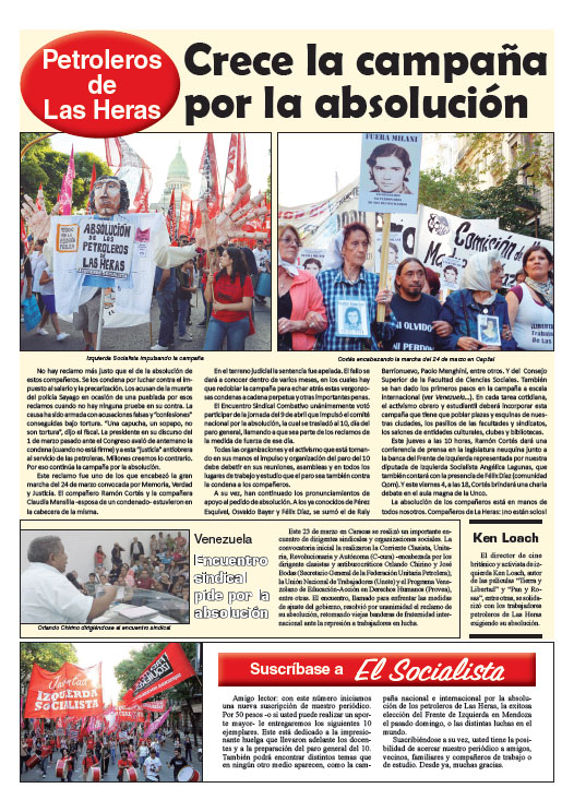 Contratapa de la edición N°265 de nuestro periódico El Socialista