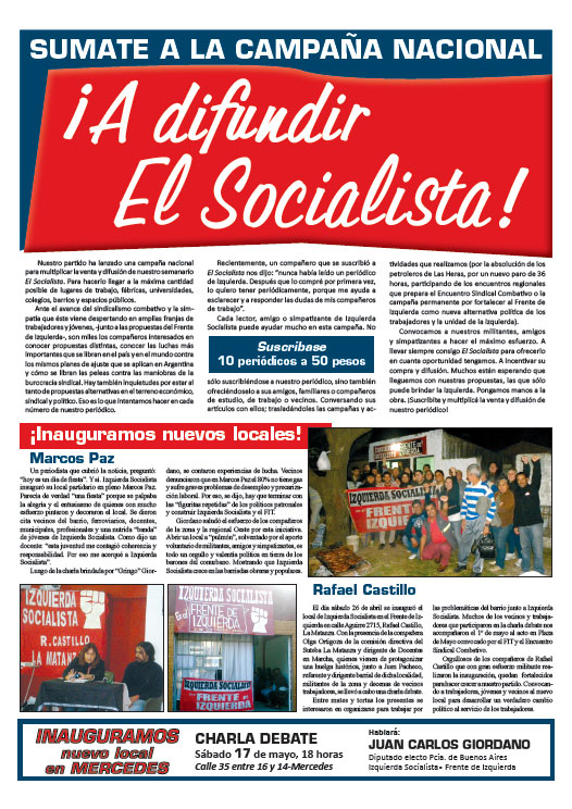 Contrtapa de la edición N°267 de nuestro periódico El Socialista
