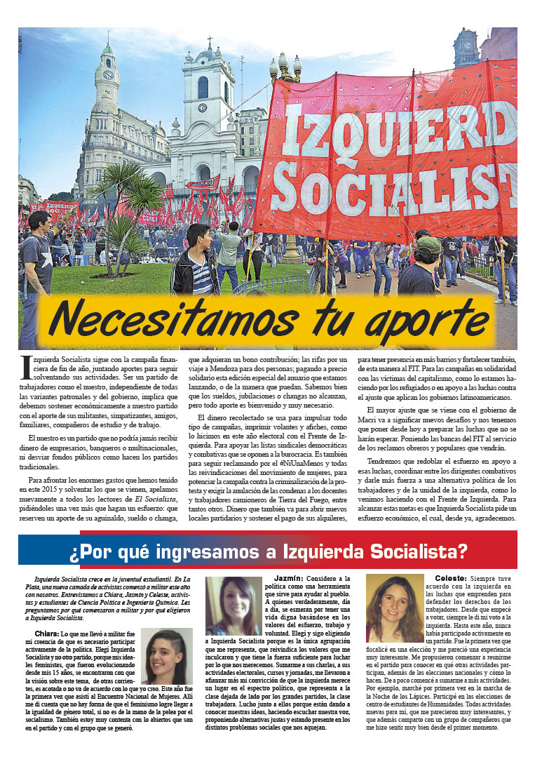 Contratapa de la edición N°305 - Anuario - de nuestro periódico El Socialista