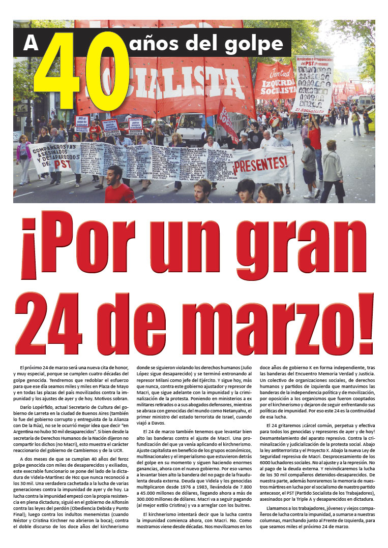 Contratapa de la edición N°307 de nuestro periódico El Socialista