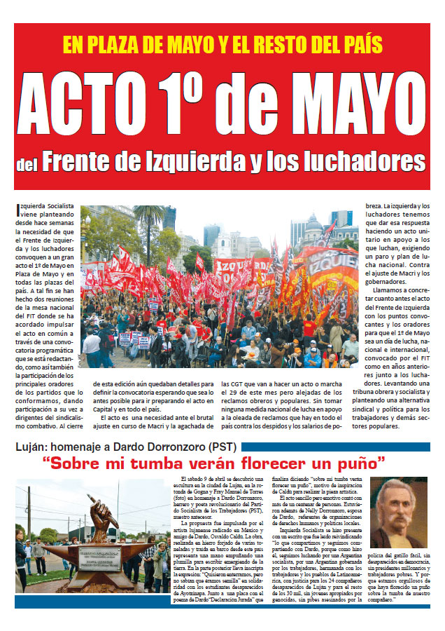 Contratapa de la edición N°312 de nuestro periódico El Socialista