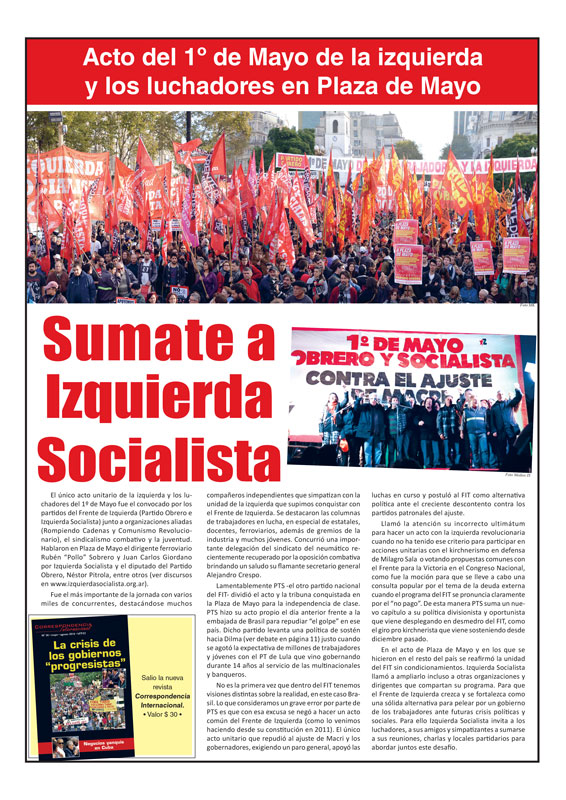 Contratapa de la edición N°314 de nuestro periódico El Socialista