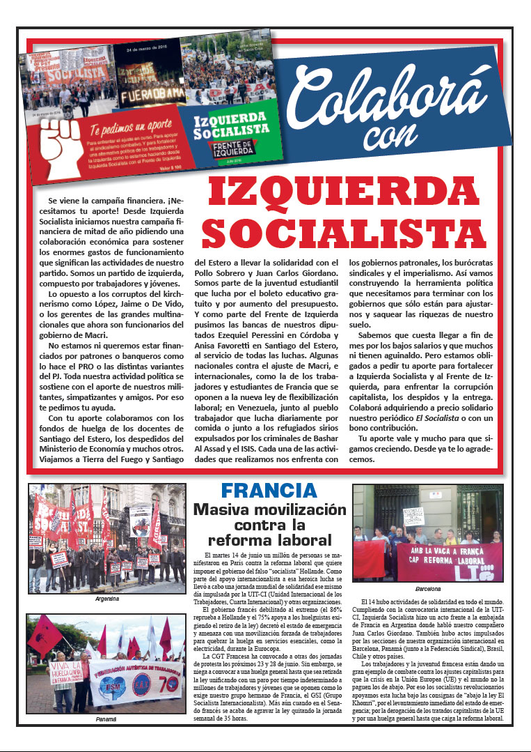 Contratapa de la edición N°317 de nuestro periódico El Socialista