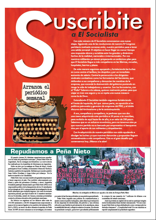 Contratapa de la edición N°320 de nuestro periódico El Socialista