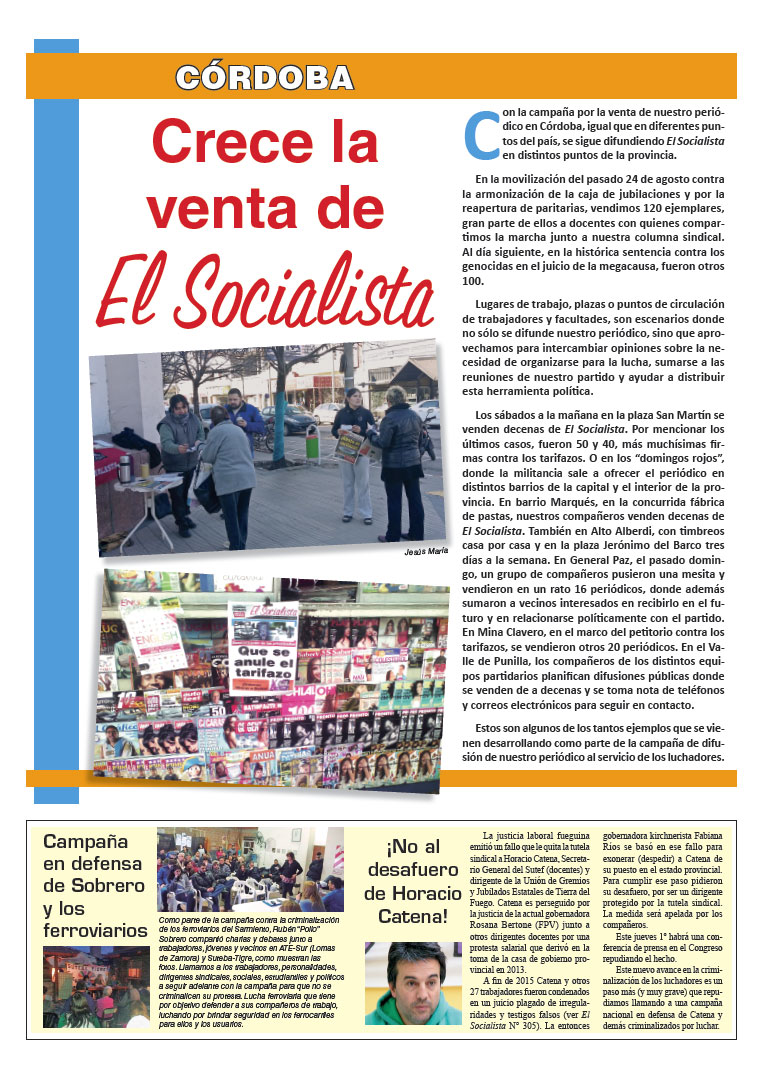 Contratapa de la edición N°324 de nuestro periódico El Socialista
