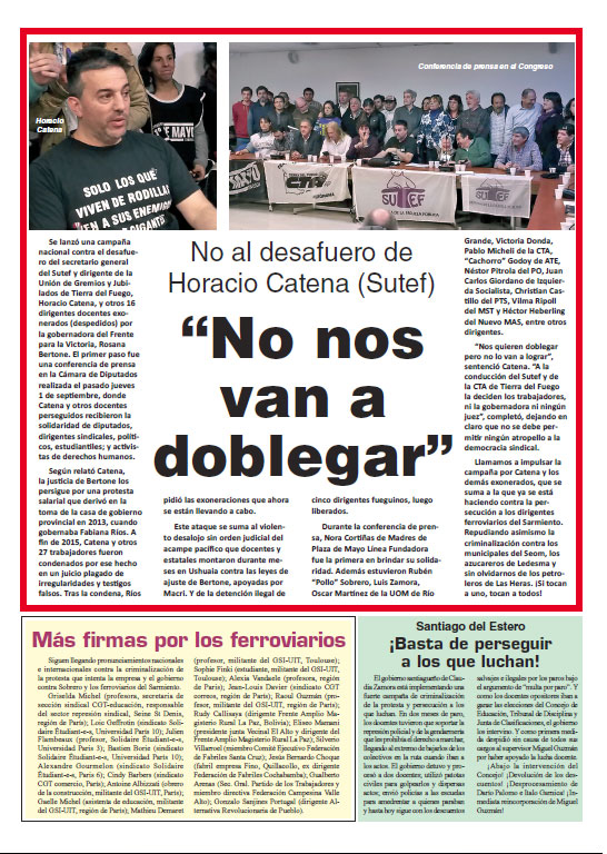 Contratapa de la edición N°325 de nuestro periódico El Socialista