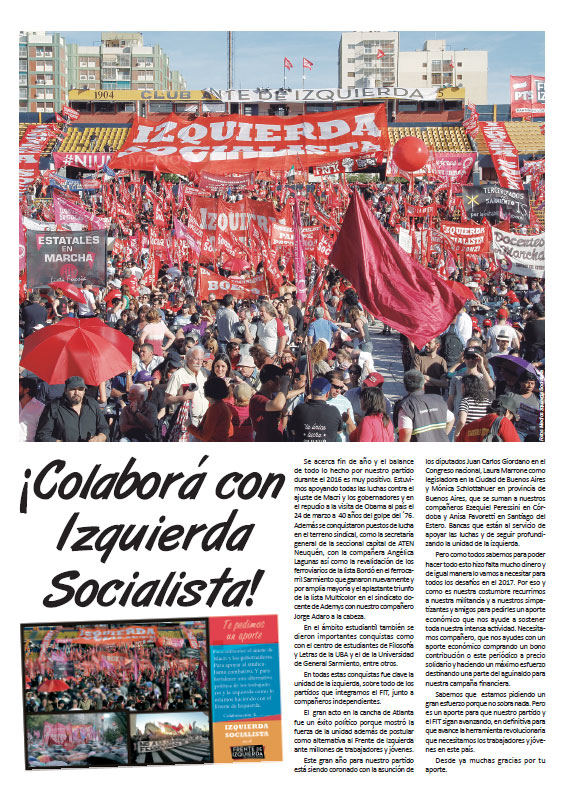 Contratapa de la edición N°337 de nuestro periódico El Socialista