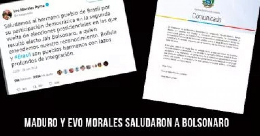 Maduro y Evo Morales saludaron a Bolsonaro