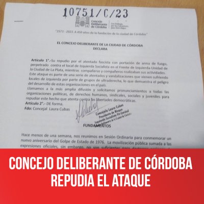 Concejo Deliberante de Córdoba repudia el atentado