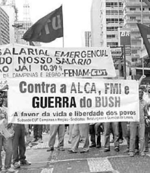 Trabajadores brasile�os repudiando a Bush y al ALCA