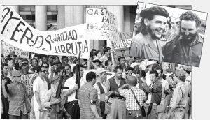 Movilizaciones en la Habana el 1� de enero de 1959. Arriba, el Che y Fidel
