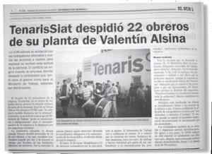 Peri�dico de Villa Constituci�n anunciando los despidos