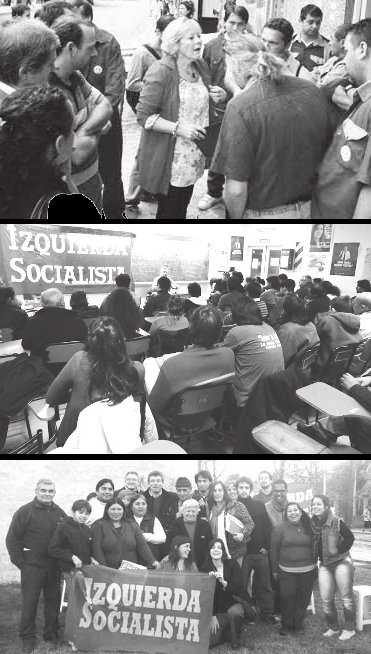 De arriba a abajo: Liliana Olivero con obreros de Volkswagen, muchos de los cuales concurrieron al locro del 25 de mayo en C�rdoba; Jos� Castillo en la C�tedra Le�n Trotsky, Rosario; Vecinos de Marcos Paz con Giordano