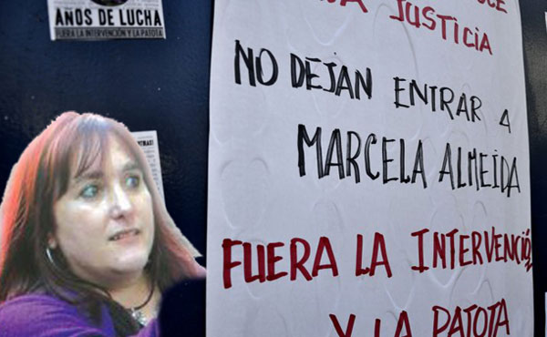 Cartel pegado frente al edificio del INDEC reclamando por Marcela
