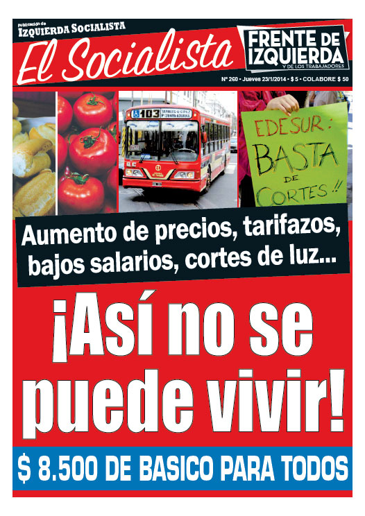 Tapa de la edición Nº 260 de nuestro periódico "El Socialista" - 23/01/2014