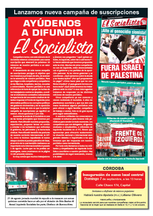 Contratapa de la edición N°275 de nuestro periódico El Socialista