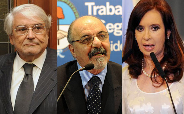 Héctor Méndez (presidente de la UIA), Carlos Tomada (Ministro de Trabajo) y Cristina Kirchner