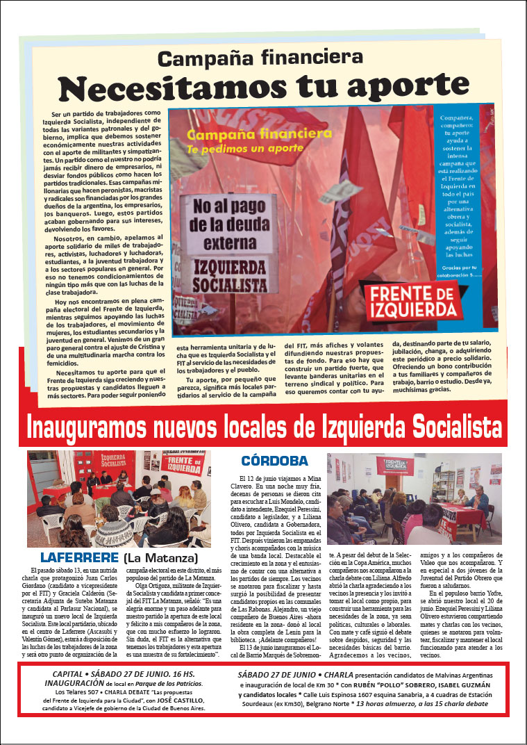 Contratapa de la edición N°294 de nuestro periódico El Socialista