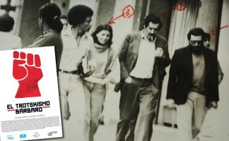 Nahuel Moreno (el segundo desde la derecha). Foto tomada y marcada con números por la policía brasilera antes de su detención en 1978. Esta imagen es parte del documental.
