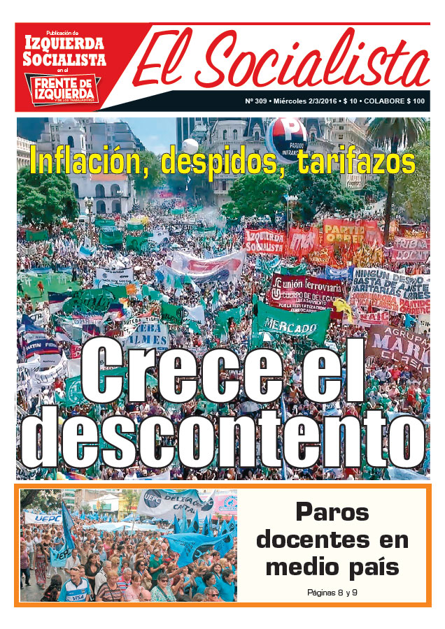 Tapa de la edición N°309 de nuestro periódico El Socialista