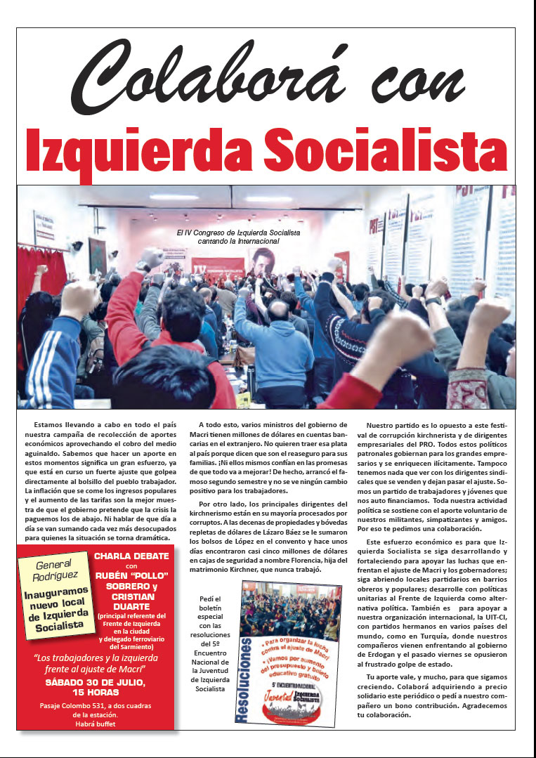 Contratapa de la edición N°319 de nuestro periódico El Socialista