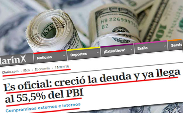 El gobierno de Macri desde que asumió incrementó la deuda externa en más de 38.000 millones de dólares