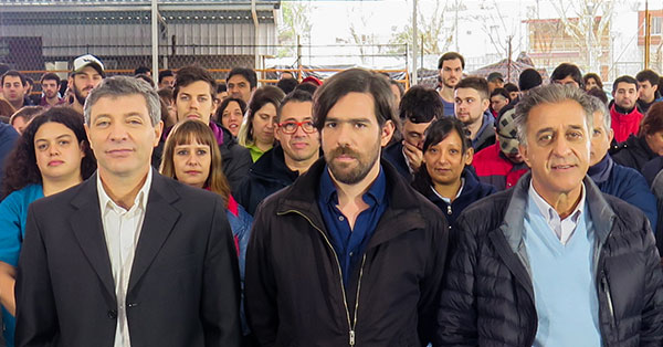 Juan Carlos Giordano (Izquierda Socialista), Nicolás del Caño (PTS) y Néstor Pitrola (PO) en la filmación de un spot de campaña