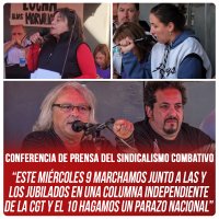 Conferencia de prensa del Sindicalismo Combativo “Este miércoles 9 marchamos junto a las y los jubilados en una columna independiente de la CGT y el 10 hagamos un parazo nacional”