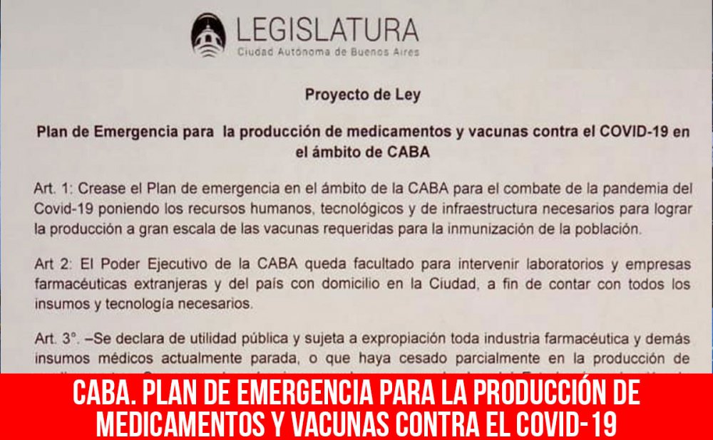 CABA. Plan de Emergencia para la producción de medicamentos y vacunas contra el Covid-19