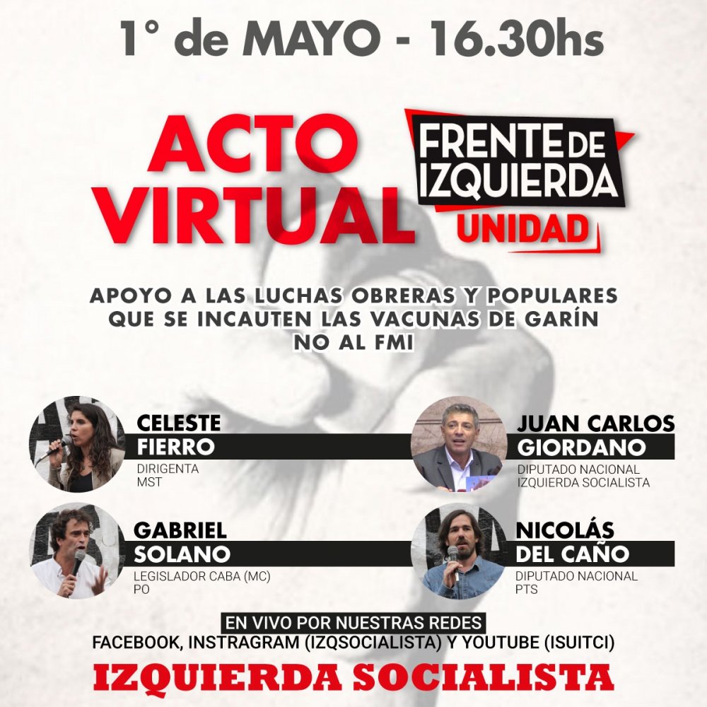 1° de Mayo a las 16:30 - Acto virtual del Frente de Izquierda Unidad