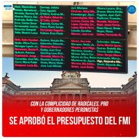 Con la complicidad de radicales, PRO  y gobernadores peronistas / Se aprobó el presupuesto del FMI