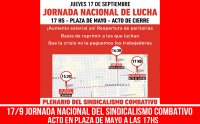 17/9- Jornada Nacional del Sindicalismo Combativo/ Acto en Plaza de Mayo a las 17