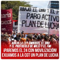 Abajo la ley ómnibus, el DNU y el protocolo de Milei y el FMI / ¡Paremos el 24 con movilización! Exijamos a la CGT un plan de lucha