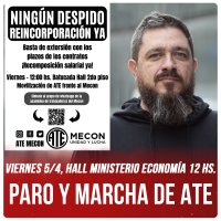 Viernes 5/4, Hall Ministerio Economía 12 hs. / Paro y marcha de ATE