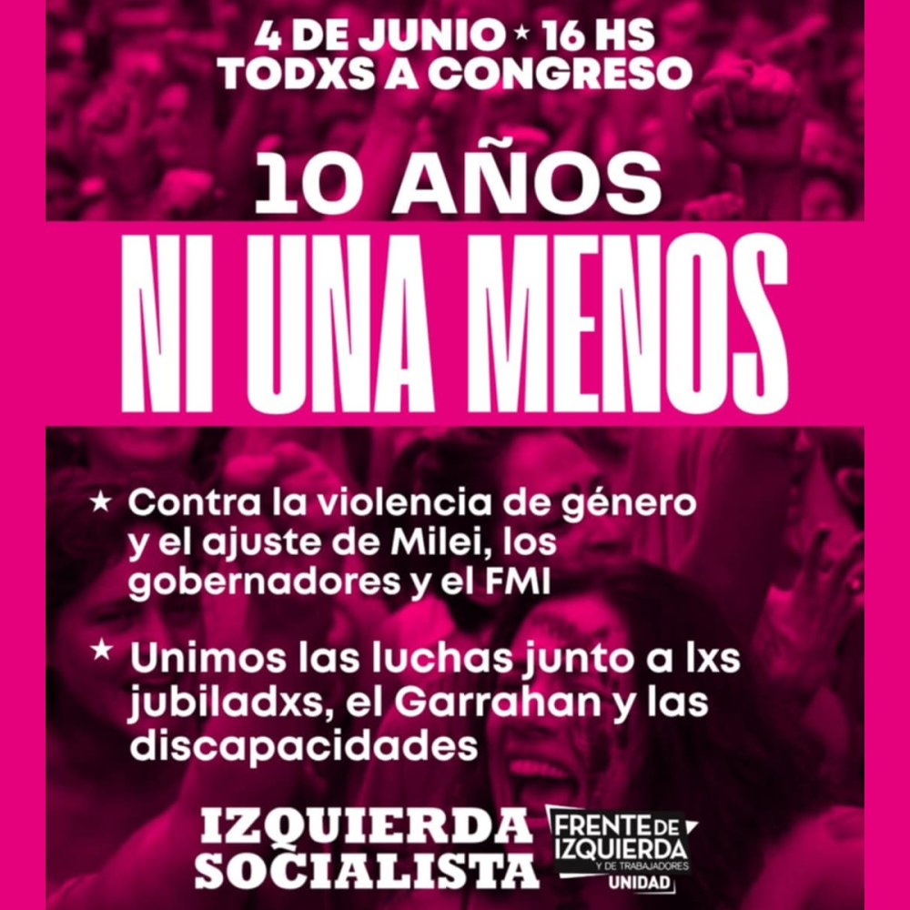 Miércoles 4 de junio, Plaza Congreso / 10 años del “Ni una menos”