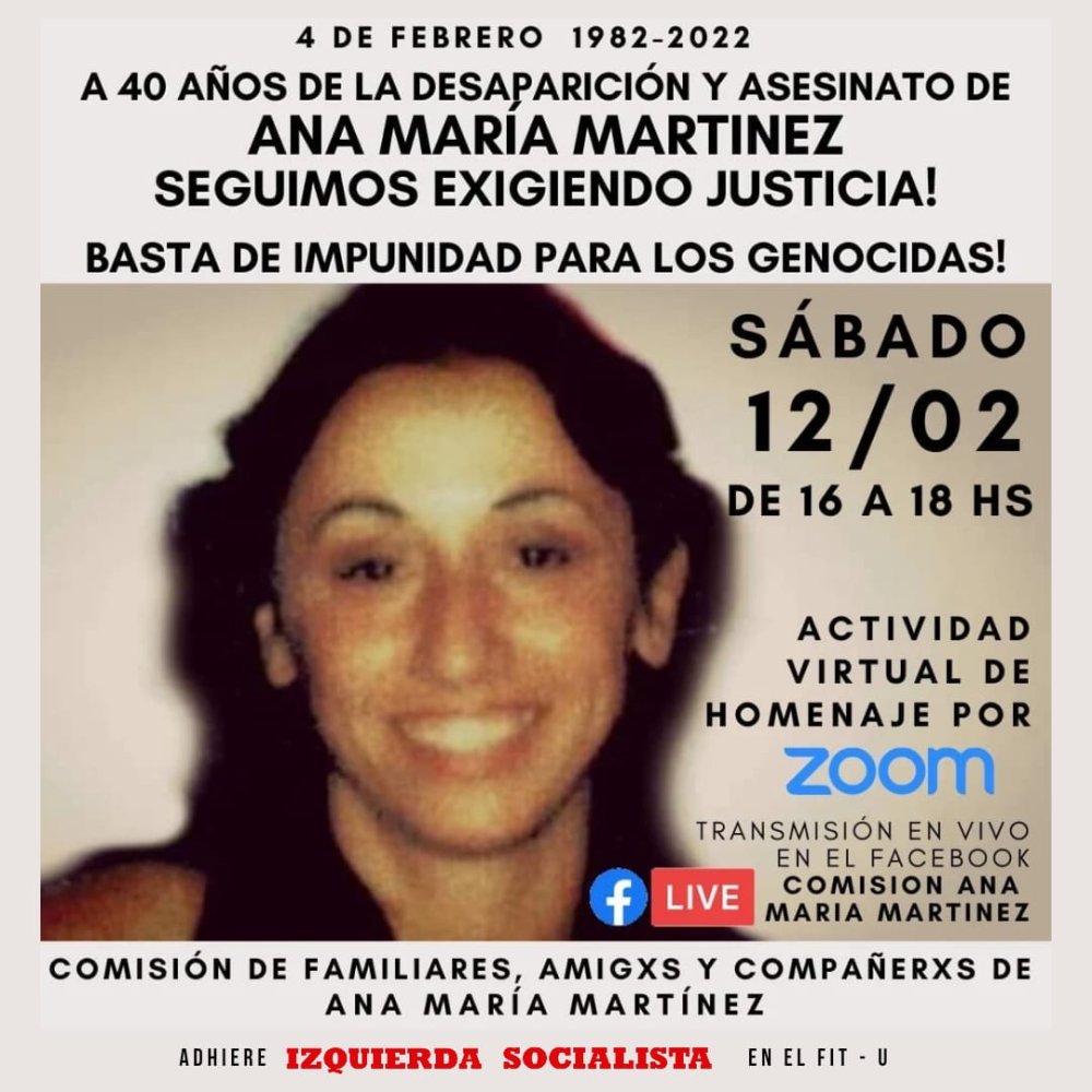 A 40 años de la desaparición y asesinato / Homenaje a Ana María Martínez