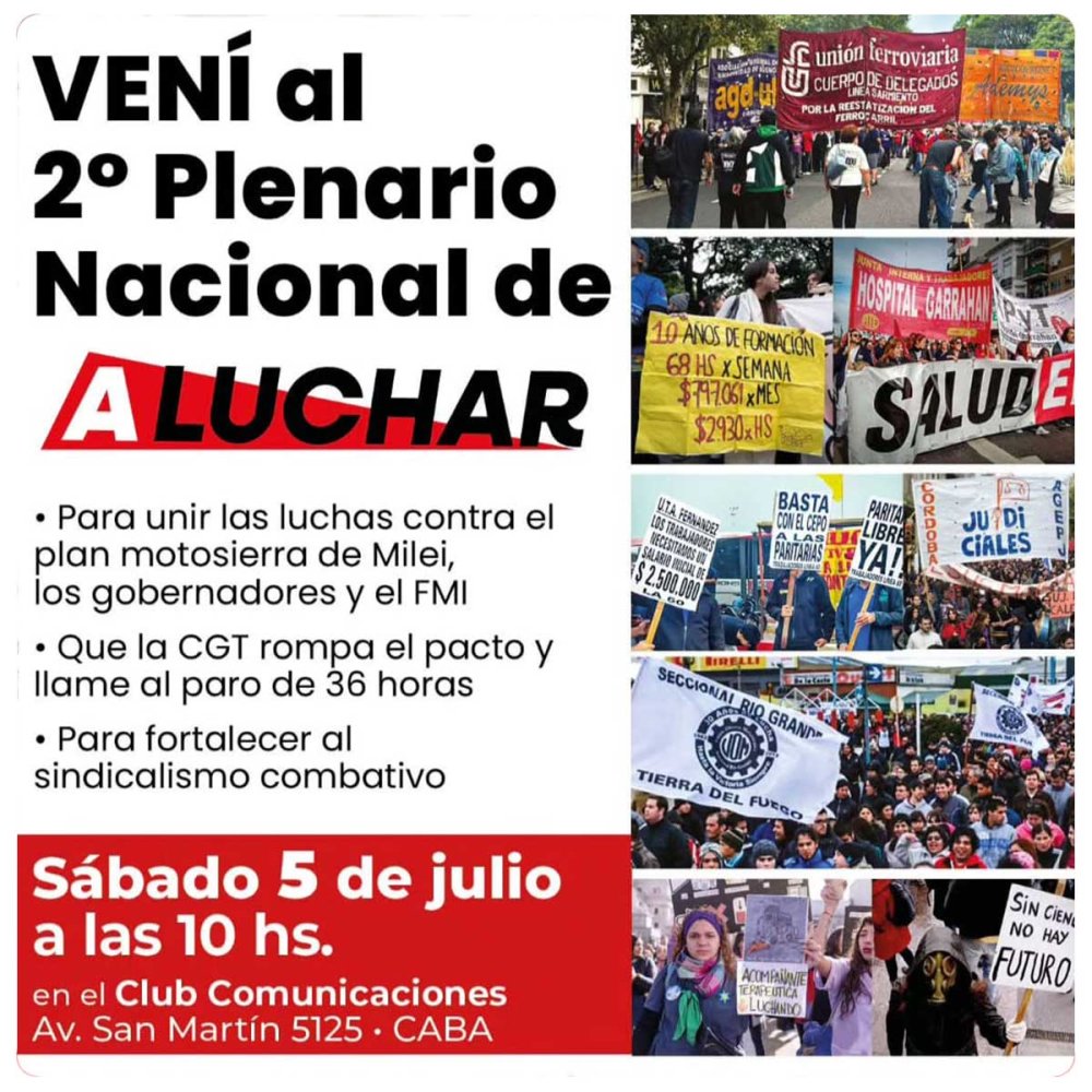 Vení al 2° Plenario Nacional de A LUCHAR