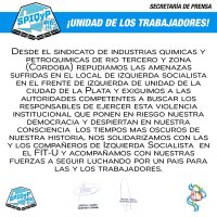 Repudio del Sindicato de Industrias Químicas y Petroquímicas de Río Tercero y zona (Córdoba)