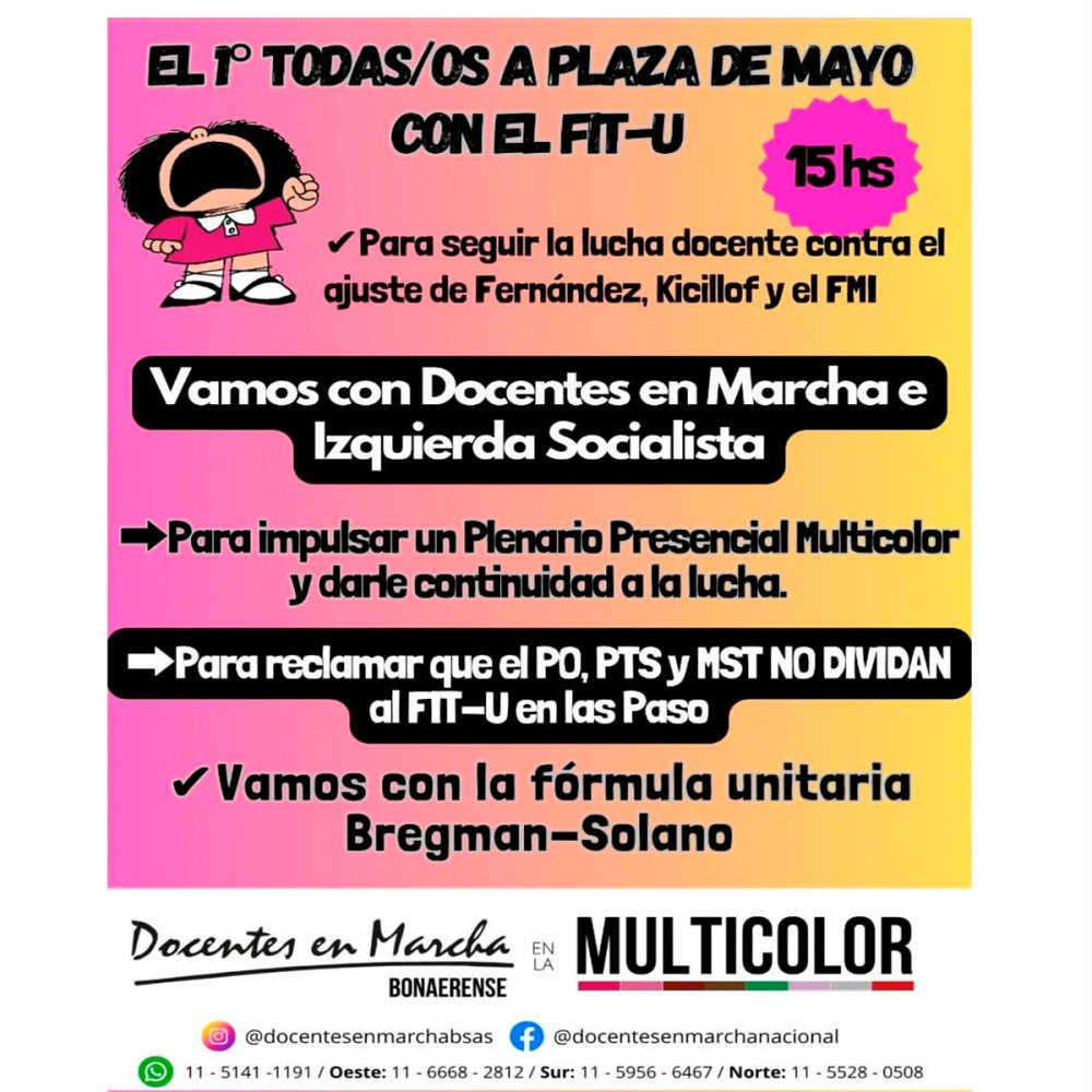 Este 1ro de Mayo, Todas/os a Plaza de Mayo con el FIT-U a las 15 hs