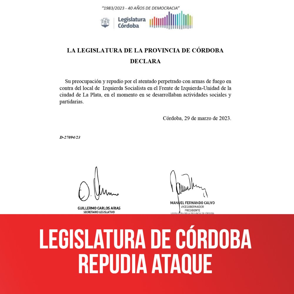 Legislatura de Córdoba repudia ataque