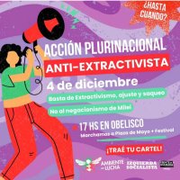 4 de diciembre, 17hs, Obelisco y en todo el país / Acción plurinacional anti extractivista contra este gobierno y el que viene de Milei