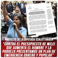 Proyecto de la Diputada Schlotthauer “Contra el presupuesto de Milei que aumenta el hambre y la pobreza presentamos un plan de emergencia obrero y popular” (Expediente 6790-D-2024)