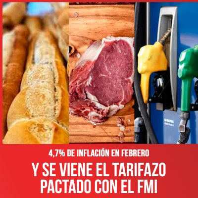 4,7% de inflación en febrero / Y se viene el tarifazo pactado con el FMI