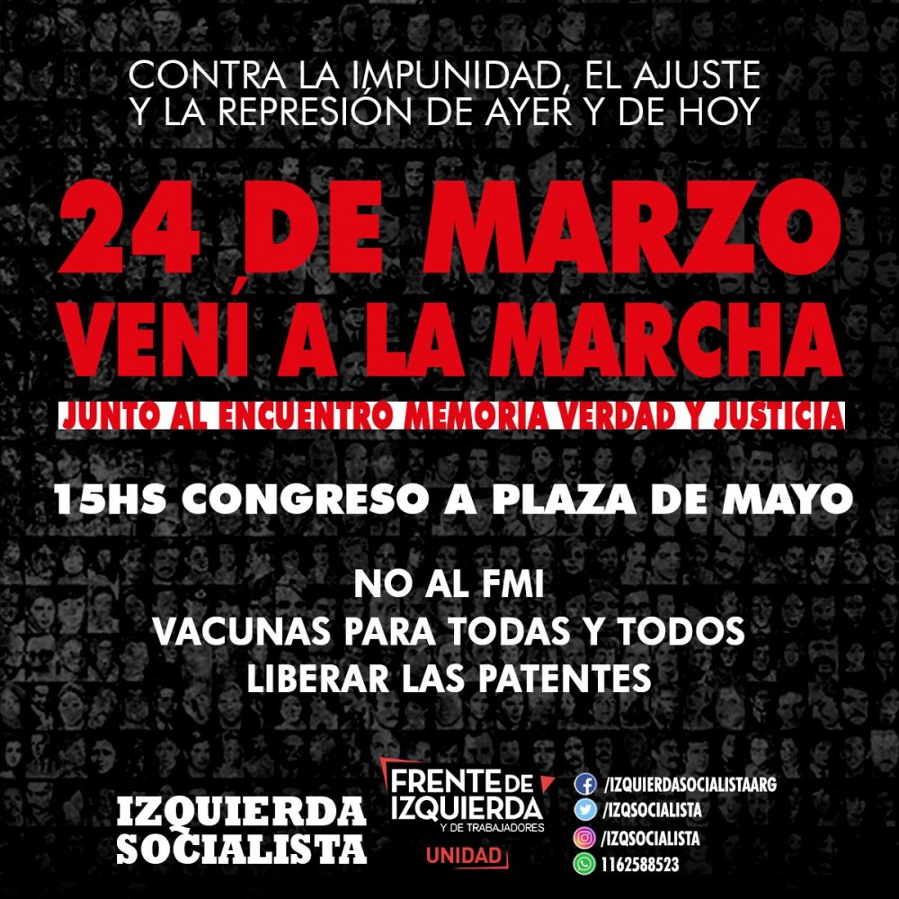 Izquierda Socialista/FIT Unidad - Este 24 de marzo marchamos a Plaza de Mayo De Congreso a las 15 hs