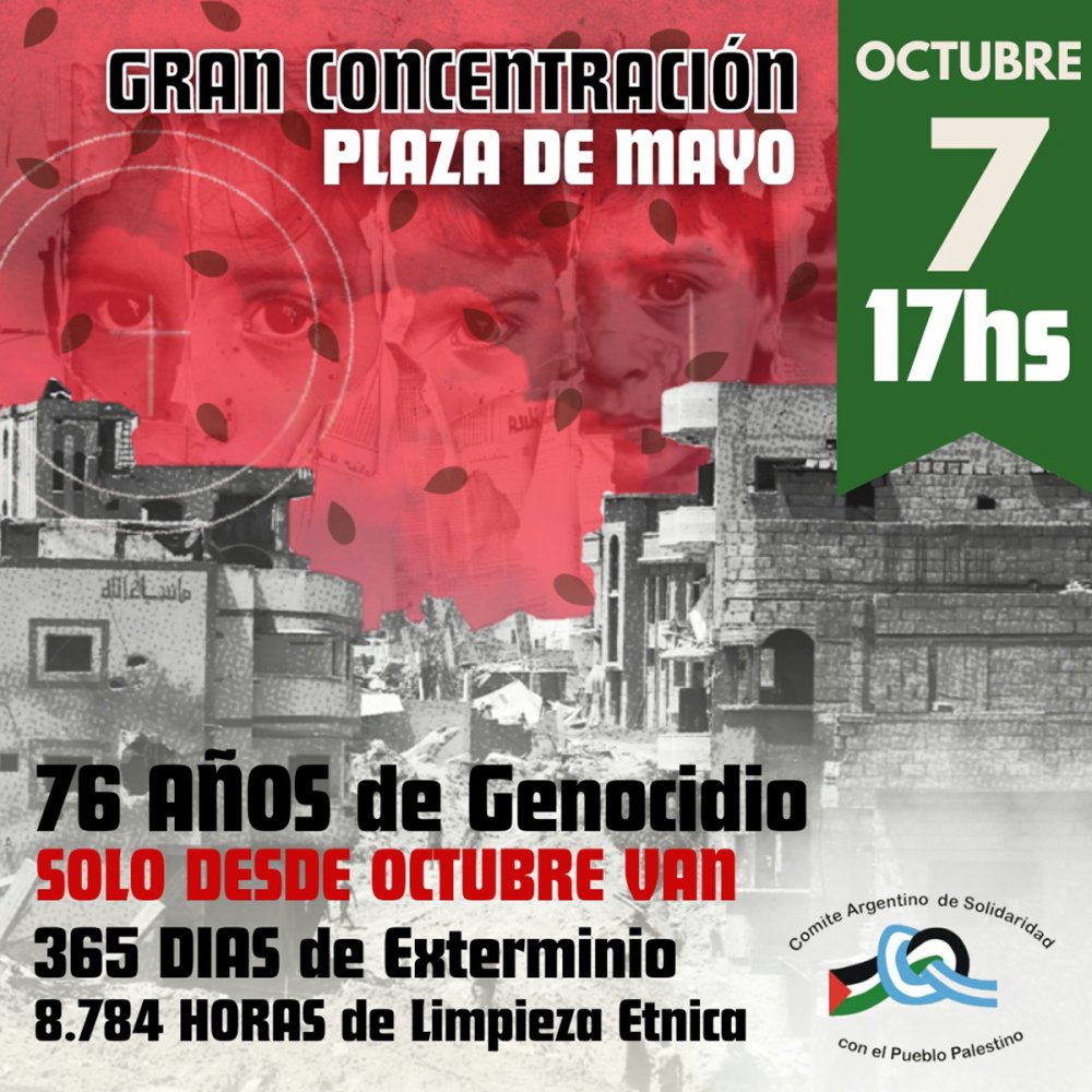 Gran concentración en Plaza de Mayo a 76 años de genocidio sionista