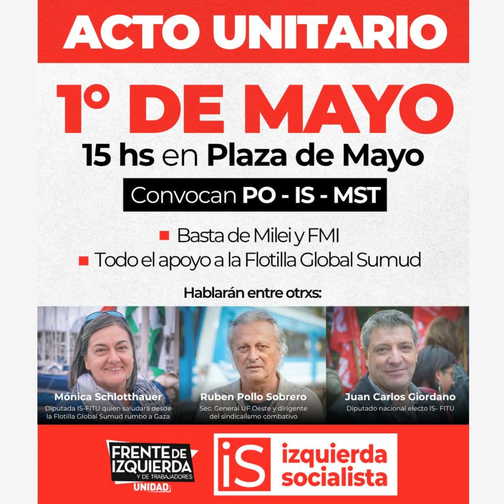 Acto unitario del 1º de mayo / “Pollo” Sobrero y diputado Giordano en Plaza de Mayo