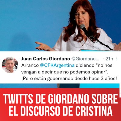 Twitts de Giordano sobre el discurso de Cristina