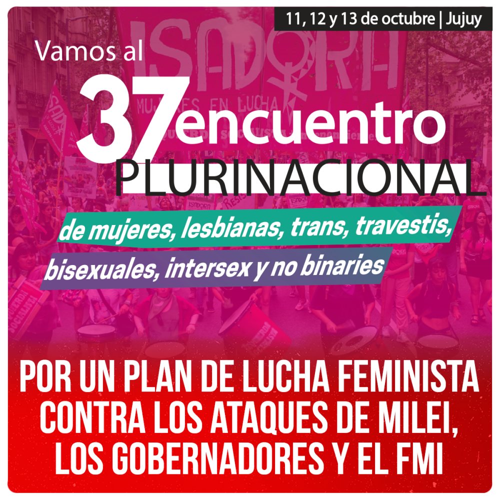 11, 12 y 13 de octubre en Jujuy, vamos al 37 encuentro plurinacional de mujeres, lesbianas, trans, travestis, bisexuales, intersex y no binaries / Por un plan de lucha feminista contra los ataques de Milei, los gobernadores y el FMI